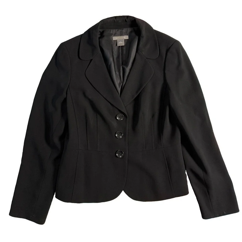 Ann Taylor Blazer Size 6 Black Jacket 3 Buttons Sport Coat Long Sleeve Jacket
